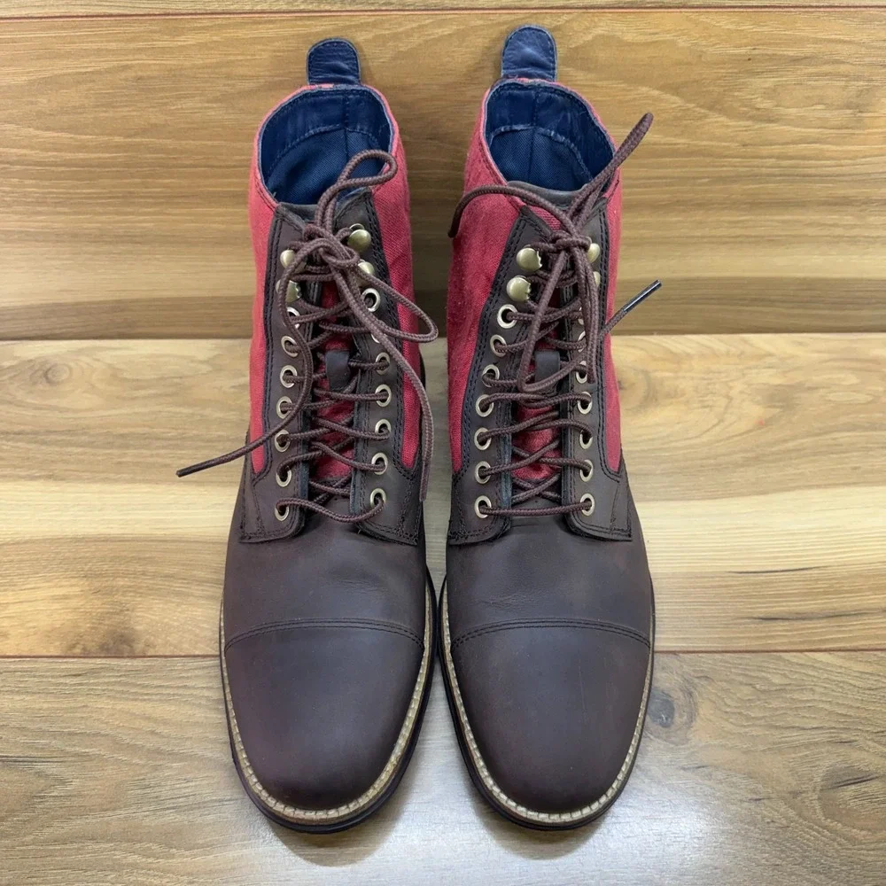 Cole Haan Original Grand Cap Toe Boots Mens 8 Brown Leather Red Canvas Casual
